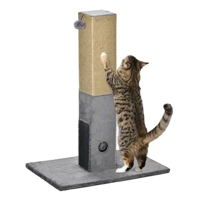 PawHut Cat Scratching Post Scratcher Climber w/ Carpet Base Hanging Toy - Grey