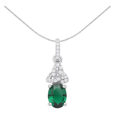 Jewelco London Ladies Rhodium Plated Sterling Silver Green Oval CZ Trinity Knot Solitaire Pendan