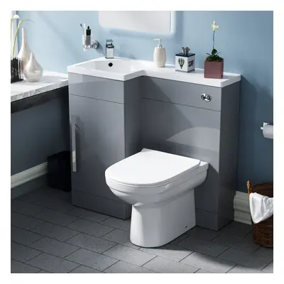 Debra Grey LShape LH 900mm Vanity Cabinet and Toilet Set - Flat Pack