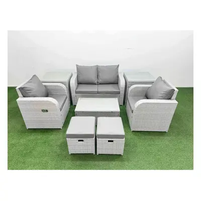 Fimous PE Wicker Rattan Garden Furniture Set Sofa Set Reclining Adjustable Chair Rectangular Cof