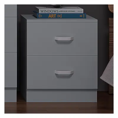 2 Drawer Bedside Cabinet Matt Grey Bedroom Furniture Metal T-Bar Handles