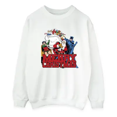 (S, White) DC Comics Mens Batman Merry Christmas Comic Sweatshirt