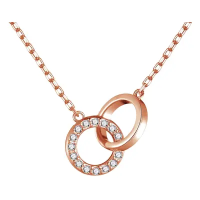 Rose Gold Plated Circle Link Necklace Created with Swarovski Crystals