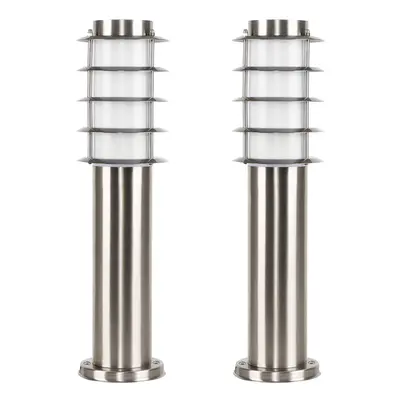 Pair of Modern Outdoor Stainless Steel Bollard Lantern Light Post - 450mm