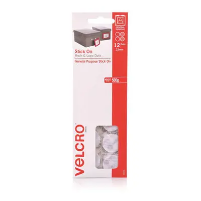 (White) Velcro Stick On Hook & Loop Dots 22mm (12pk)