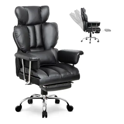 (Black) Ergonomic High Back Swivel Leather Office Chair with Footrest