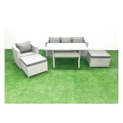 Fimous Rattan Garden Furniture Set Outdoor Seater Patio Dining Sets with Glass Top Dining Table 