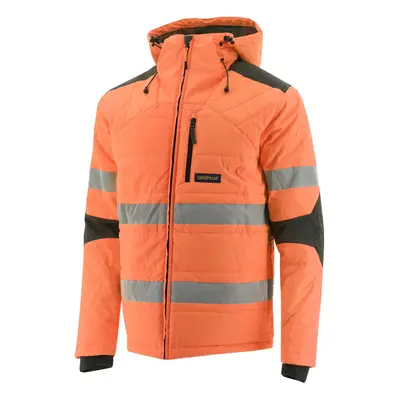 (S) Caterpillar Mens Boreas Hi-Vis Puffer Jacket w Hood Water Resistant CAT - Orange