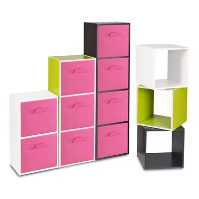 (Black, Dark Pink) Cubed Wooden Storage Units Shelves + Drawers