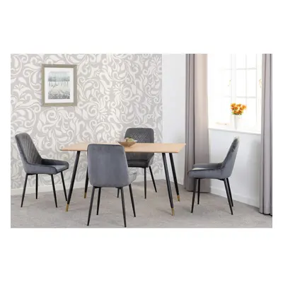 Hamilton Dining Set with Avery Chairs Medium Oak Effect Grey Velvet