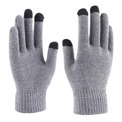 (Gray) Men Winter Cool Protection Warm Full-finger Woolen Knitted Gloves Thicken Plus Velvet Thr