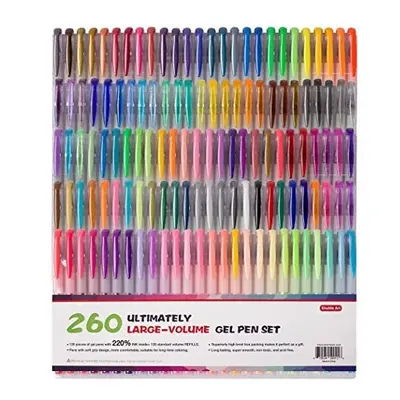 260 Pack Gel Pens Set, Shuttle Art Colours 220% more Ink Gel Pen plus Refills Assorted Colours G