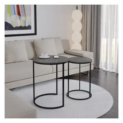 (Black Marble Top with Black Legs) Pcs Round Nesting Stackable Sofa Side Bedside End Table Set W