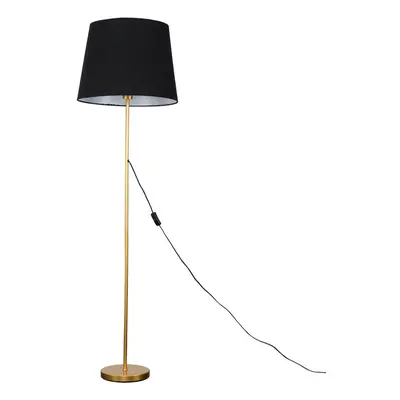 Modern Gold Metal Standard Floor Lamp with a Black Tapered Shade - Complete with a 6w LED Bulb [