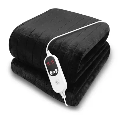 Purus Black Deluxe Electric Heated Throw 160x120cm, Soft Fleece, Heat & 12HR Timer Settings, Was