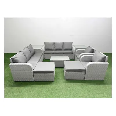 Fimous PE Rattan High Back Lounge Sofa Set Patio Coffee Table & Chairs Set with Seater Sofa Recl