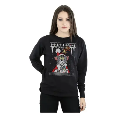 (XL, Black) Tom And Jerry Womens/Ladies Christmas Fair Isle Sweatshirt