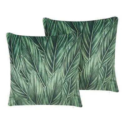 Set of Cushions DIASCIA Velvet x cm Plant Pattern Green