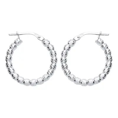 Jewelco London Ladies Sterling Silver Diamond-cut Bead Hoop Earrings 3mm 20mm - ER104