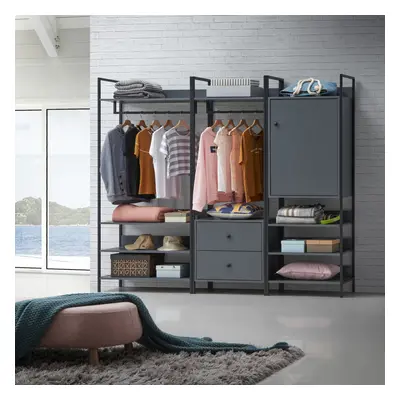 Zahra Piece Bedroom Furniture Set Open Wardrobe Drawers Cabinet Dark Grey