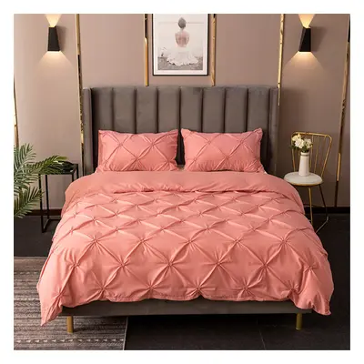 (Cameo, King-220x240cm) Pinch Pleated Pintuck Bedding Sets Solid Color