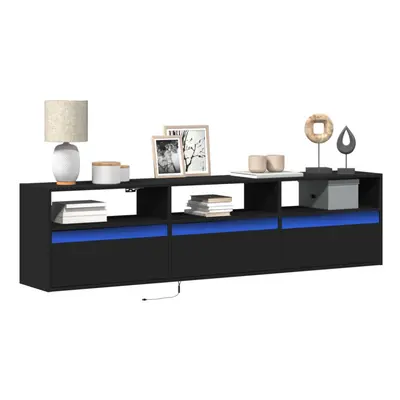 vidaXL TV Wall Cabinet with LED Black 180x31x45 cm