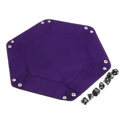 () Multisided Dices Set Holder Polyhedral Purple PU Leather Tray for RPG