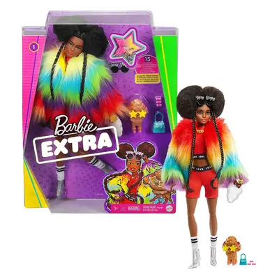 Barbie Extra Doll In Rainbow Coat with Pet Dog Toy Gift For Girls