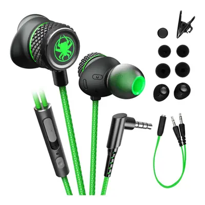 (Green) Wired Earphone Stereo 10MM Dynamic Noise Reduction Earbuds 3.5MM In-Ear Gaming Headset w