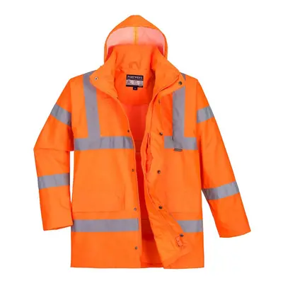 (XL, Orange) Portwest Mens Rain Hi-Vis Breathable Safety Traffic Jacket