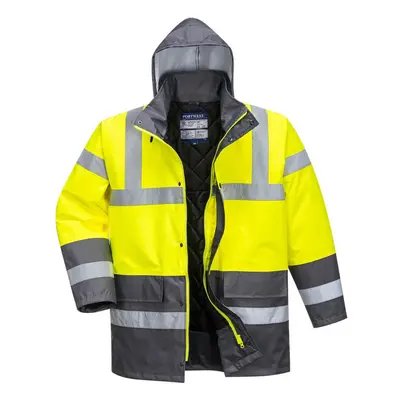 (S, Yellow/Grey) Portwest Mens Contrast Hi-Vis Winter Traffic Jacket