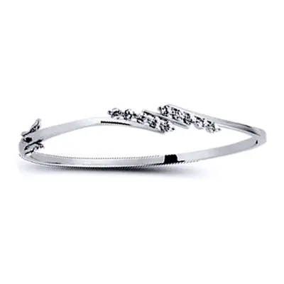 Jewelco London Ladies Sterling Silver Cubic Zirconia Stone Crossover Bangle Bracelet - GVG069