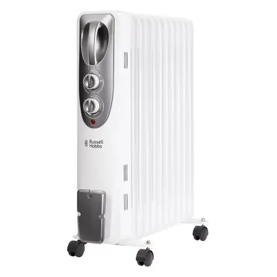 Russell Hobbs 2500W 9-Fin Oil-Filled Radiator with Thermostat and Overheat Protection - White