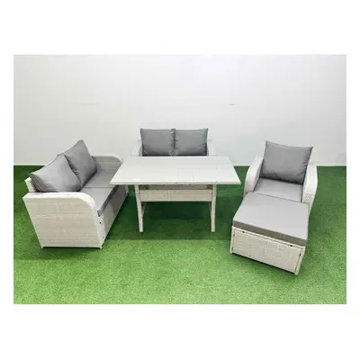 Fimous High Back Poly Rattan Garden Furniture Set with Reclining Chair Loveseat SofaIndoor Outdo