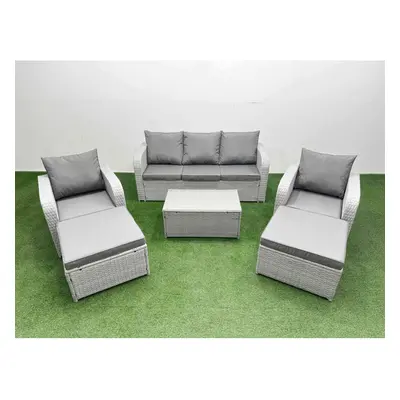 Fimous PE Rattan Garden Furniture Set Reclining Chair Sofa Lounge Sofa Set Oblong Coffee Table B