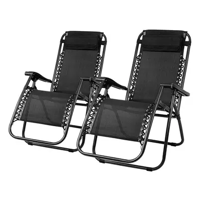 (Black) SET OF RECLINING SUN LOUNGERS GRAVITY FOLDING GARDEN CHAIRS