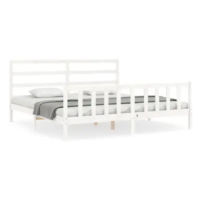 (white, x cm) vidaXL Bed Frame Bed Base Platform Bed with Headboard White Double Solid Wood