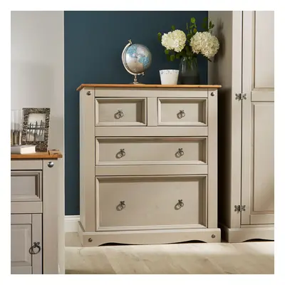 Grey Pine Chest of Drawers Two Tone Solid Mexican Wood 2+2 Drawers