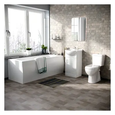 Nanuya Suite 1700mm Bathtub, 450mm White Basin Vanity & Close Coupled Toilet