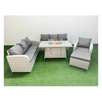 Fimous Seater Poly Rattan Outdoor Garden Furniture Firepit Dining Table Sofa Set Patio Reclining