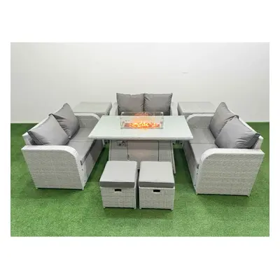 Fimous Seater PE Wicker Rattan Furniture Sofa Sets with Firepit Dining Table Seater Love Sofa St