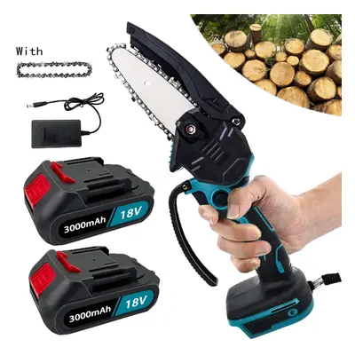 (1x4" Chainsaw+2x3.0A Battery+Charger) Mini Chainsaw Cordless One-Hand Electric Garden Saw Inch-