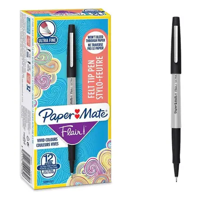 Paper Mate Flair Felt Tip Pens | Ultra Fine Point (0.4mm) | Black | Count