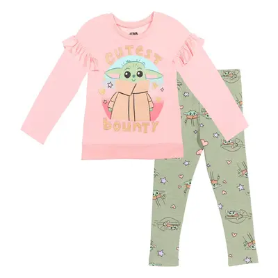 STAR WARS Baby Yoda Big Girls T-Shirt and Leggings Outfit Set Pink/Gre