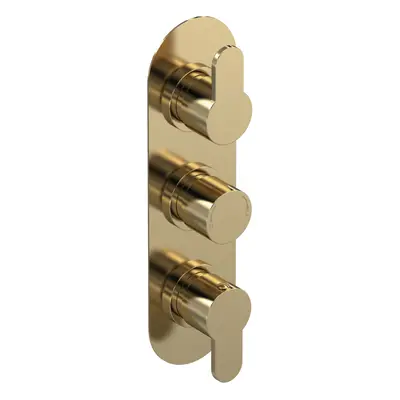 Pride Round Concealed Thermostatic Triple Shower Valve with Diverter (3 Outlets) - Brushed Brass