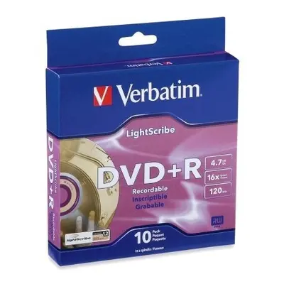 Verbatim LightScribe 10pk DVD+R Blank Media - Laser Etch Prints Direct To Disc (95116) - 4.7GB//