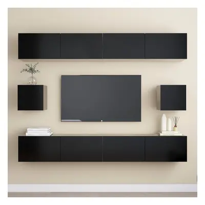 vidaXL TV Cabinet Set Piece Black Engineered Wood Furniture TV Stand Cabinet