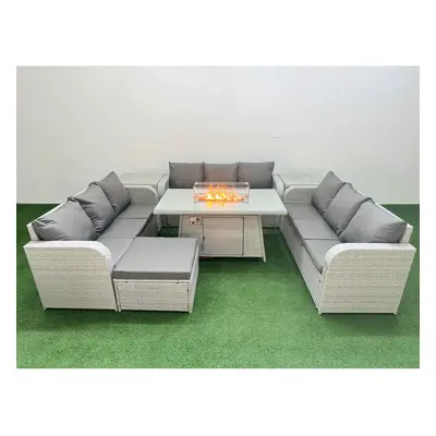 Fimous PE Rattan Lounge Sofa Set Seater Outdoor Garden Furniture Set with Firepit Dining Table S