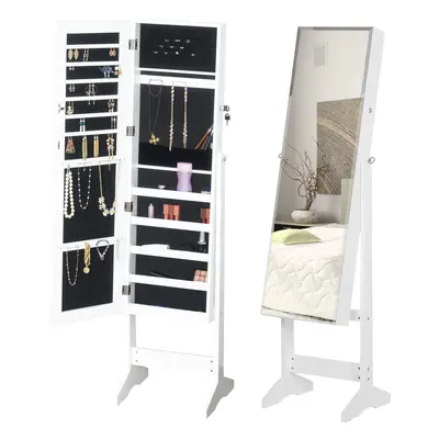 HOMCOM Lockable Jewellery Storage Mirror Armoire Freestanding Adjustable White