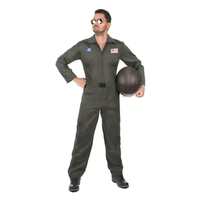 (XL) Airplane pilot costume with glasses for men